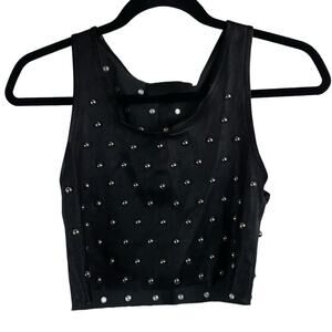 SPRWMN Leather Stretch Studded Sleeveless Cropped Tank Top Black Size S
